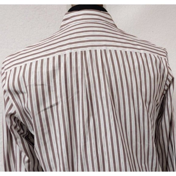 Perry Ellis Portfolio 15-34/35 Brown Striped Long Sleeve Button Up Shirt USA - Picture 8 of 12